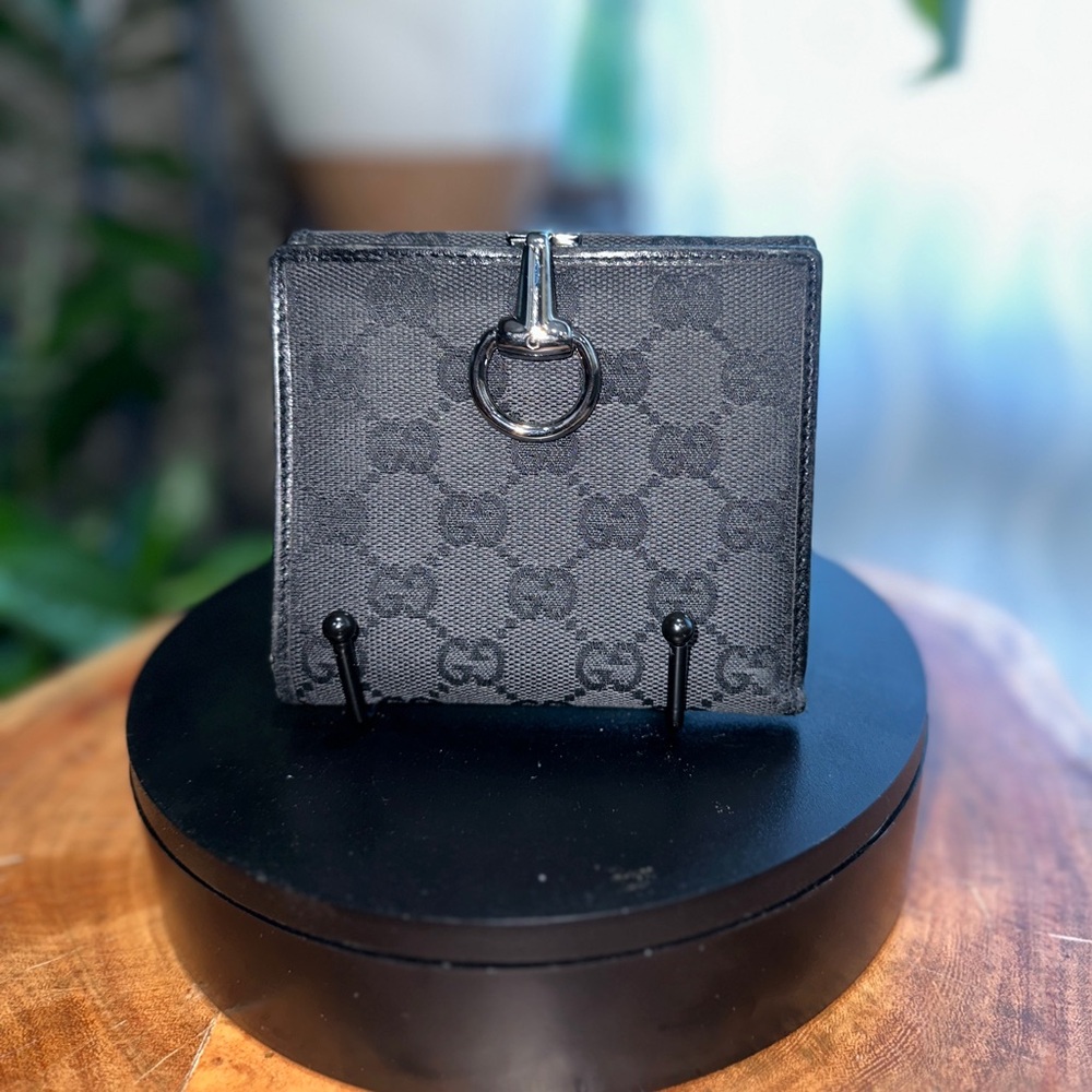 Gucci Black GG Supreme Horsebit Bifold Wallet Unisex